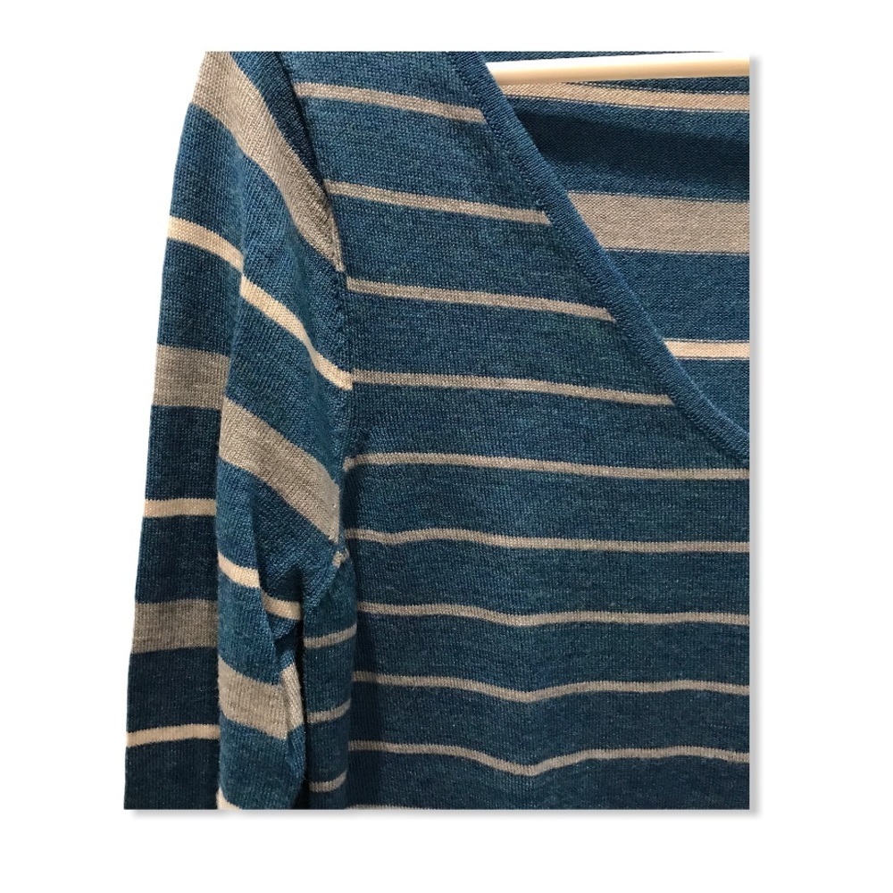EUC Smartwool V-Neck Striped Wool Blue Sweater - Picture 5 of 8